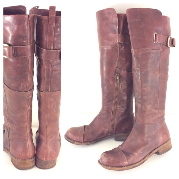 SIGERSON MORRISON brown flat leather boots 8 8.5 knee riding - Picture 2 of 4